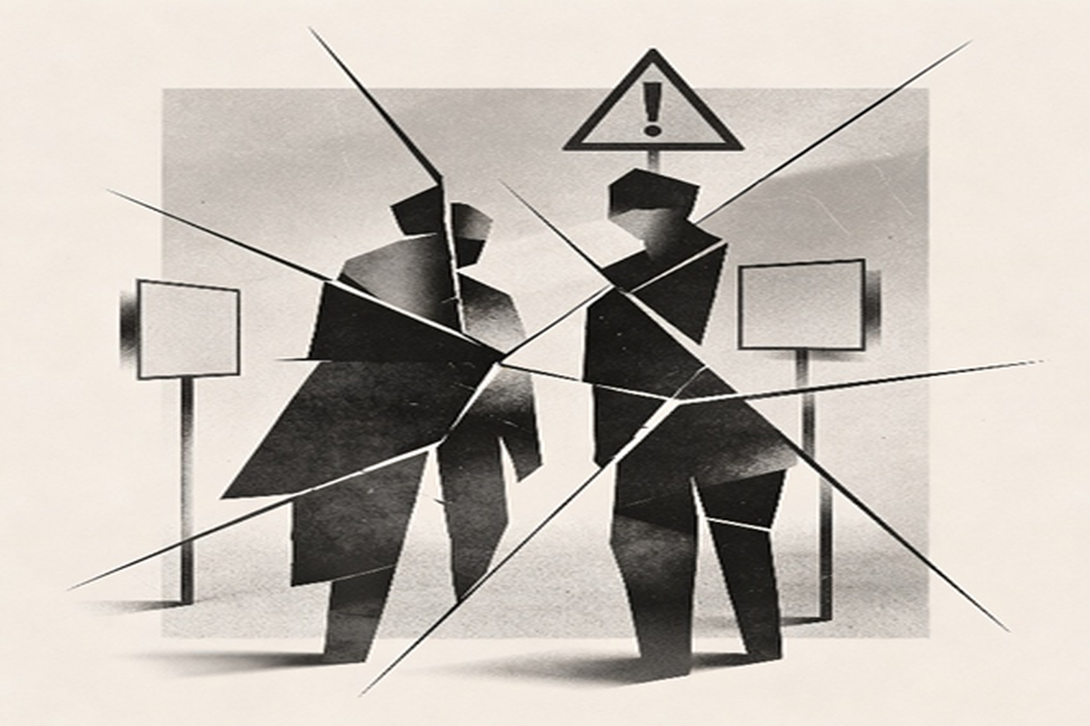 Illustration of broken communication and inconsistent leadership signals causing trust, confusion, and organisational misalignment within a company