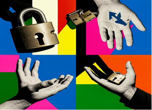 Credibility in leadership symbolised by trust, authority, locks, and keys.