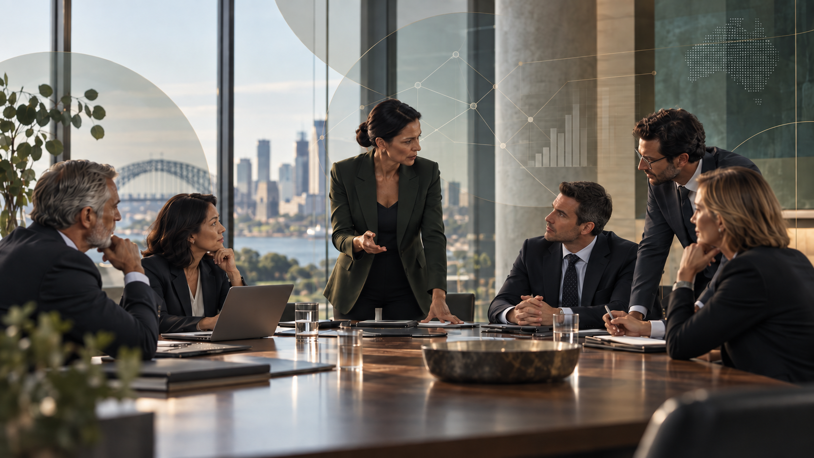Executive leadership meeting highlighting human judgment, leadership, and collaboration in the AI era